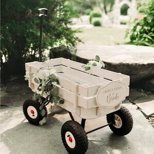 White Wedding Wagon with Floral Decor
